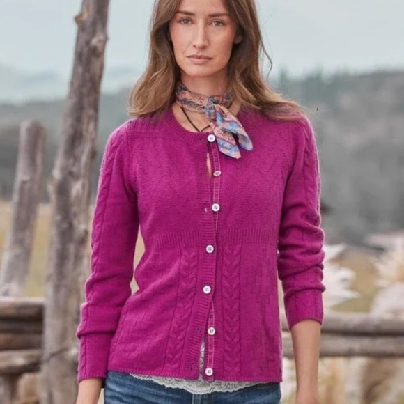 Sundance Villa Cardigan Sweater Cable-Knit Wool/Alpaca Women’s Large Coral - Picture 6 of 6